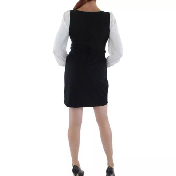 NWT DKNY Womens Black-Ivory Mixed Media Mini Casual Mini Dress - Picture 2 of 6